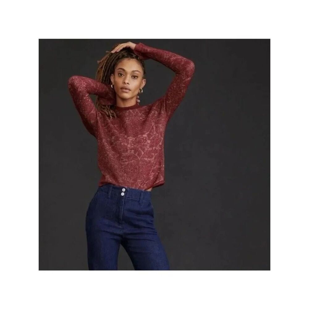 NWTs Anthropologie Fuzzy Mock Neck Knit Sweater Top